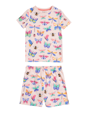 

M&S Collection Pijama corto de algodón con estampado de mariposas (12 meses-7 años) - Pink Mix, Pink Mix