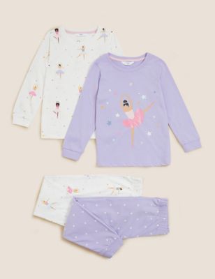 兩件裝純棉芭蕾舞圖案睡衣套裝（1 至 7 歲） - HK