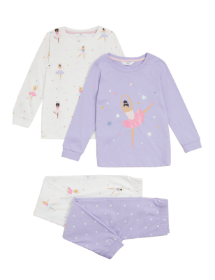 

M&S Collection Pack de 2 pijamas 100% algodón con diseño de bailarina (1-7 años) - Lilac Mix, Lilac Mix