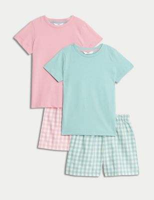 2pk Cotton Rich Checked Short Pyjama Sets (1-8 Yrs)