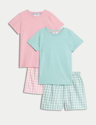 

M&S Collection 2er-Pack kurze Schlafanzugsets mit hohem Baumwollanteil und kariertem Muster (1-8 Jahre) - Multi, Multi