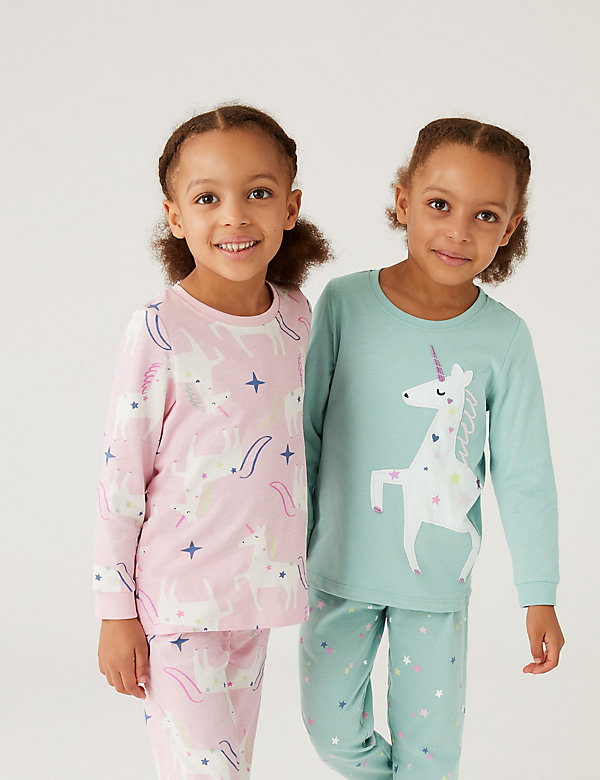 2pk Pure Cotton Unicorn Pyjama Sets (1-7 Yrs) - CN