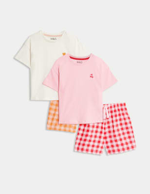 

M&S Collection 2er-Pack Schlafanzugsets mit hohem Baumwollanteil und Gingham-Muster (1-8 J.) - Pink Mix, Pink Mix
