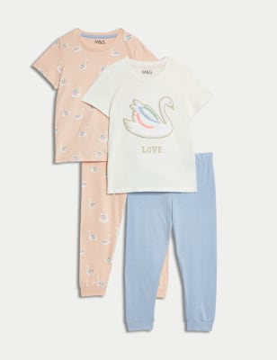 2pk Cotton Rich Swan Pyjama Sets (1-8 Yrs) - NO