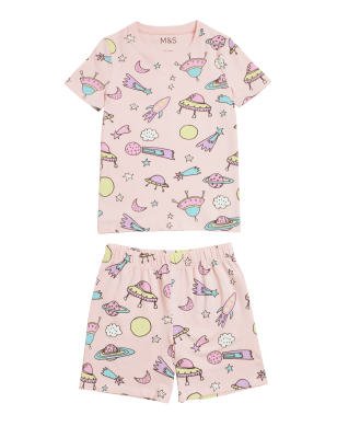 

M&S Collection Schlafanzug mit hohem Baumwollanteil und Weltallmotiv (12 M. - 7 J.) - Pink Mix, Pink Mix