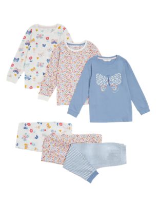 

Girls M&S Collection 3pk Pure Cotton Butterfly Print Pyjama Sets (12 Mths - 7 Yrs) - Blue Mix, Blue Mix