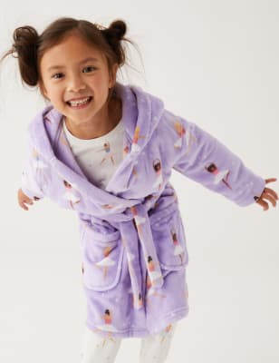 

M&S Collection Fleece-Morgenmantel mit Kapuze und Ballerinamuster (1-7 J.) - Lilac Mix, Lilac Mix