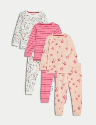 3pk Pure Cotton Patterned Pyjama Sets (1-8 Yrs)