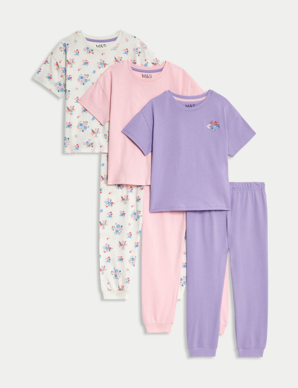 3pk Pure Cotton Floral Pyjama Sets (18 Mths – 8 Yrs) image 1