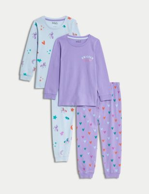 2pk Pure Cotton Unicorn Pyjama Sets (1-8 Yrs) - GR