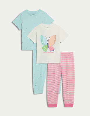 

M&S Collection 2er-Pack Schlafanzüge aus reiner Baumwolle mit Schmetterlingsmuster (1-8 J.) - Pink, Pink