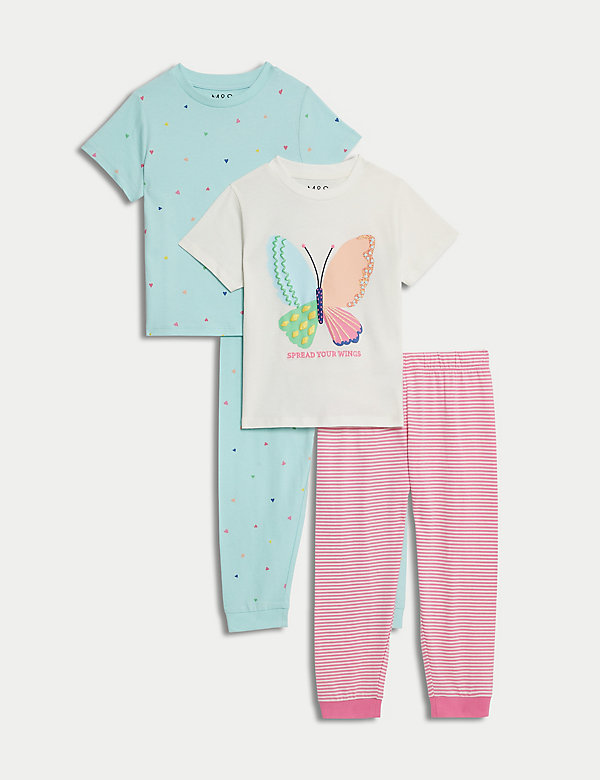 2pk Pure Cotton Butterfly Pyjamas (1-8 Yrs) - AT
