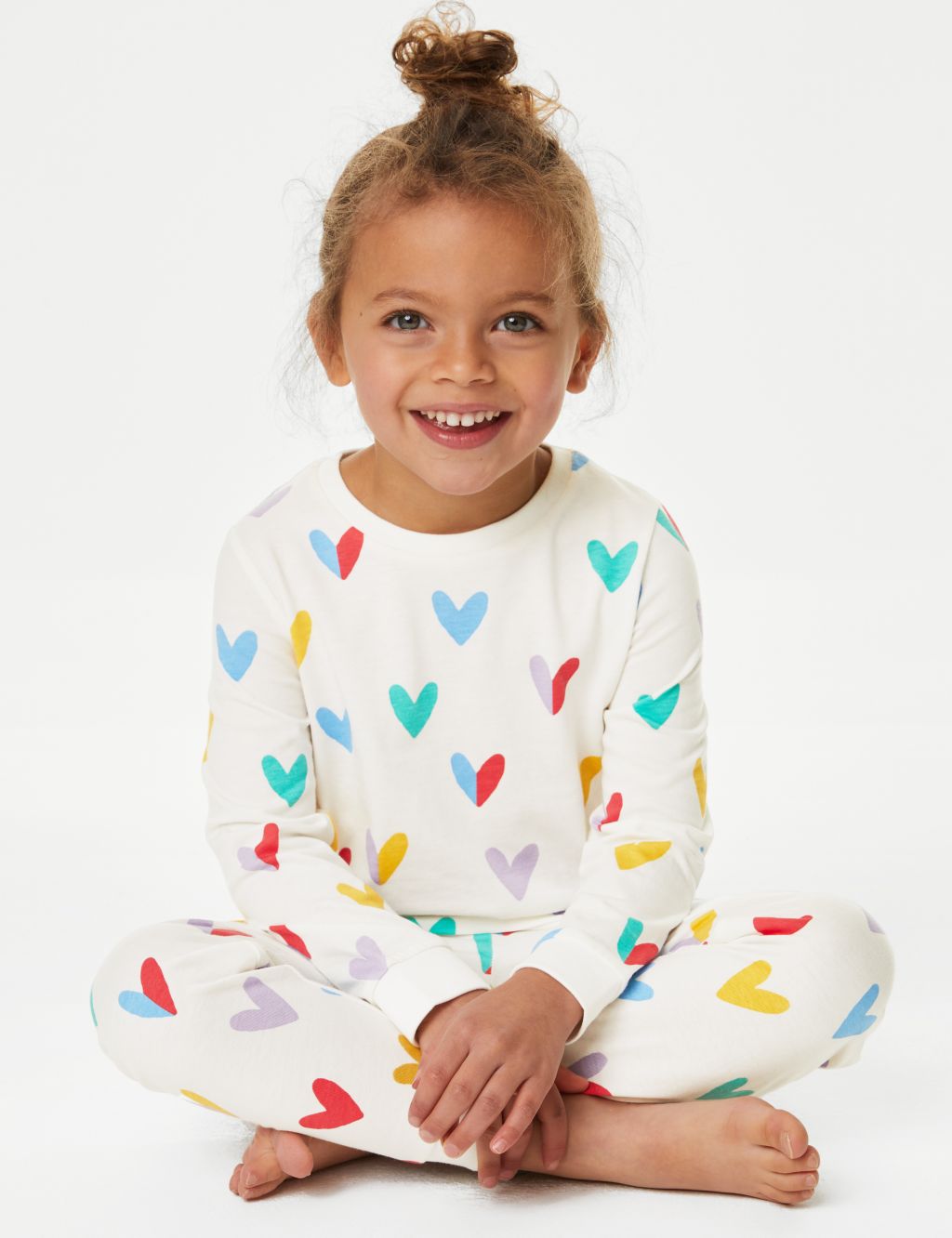 Pure Cotton Heart Print Pyjamas (1-8 Yrs) image 1