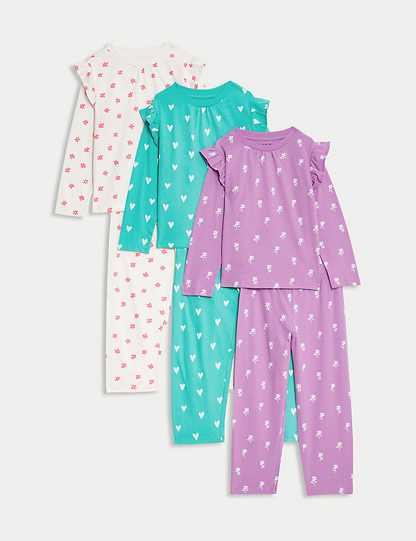 Set van 3 puur katoenen pyjama's met bloemmotief (1-8 jaar) - BE