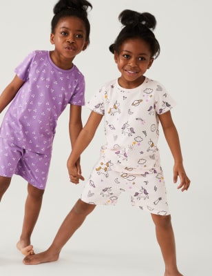 

M&S Collection Pack de 2 pijamas cortos estampados 100% algodón (1-8 años) - Pink Mix, Pink Mix