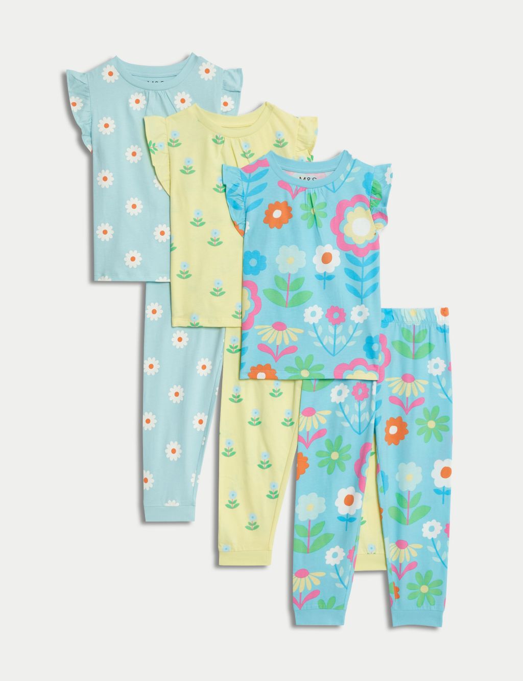 3pk Pure Cotton Floral Pyjama Sets (1-8 Yrs)