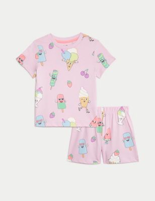 M&S Girls Pure Cotton Ice Cream Pyjamas (1-8 Yrs) - 1-1+Y - Pink Mix, Pink Mix