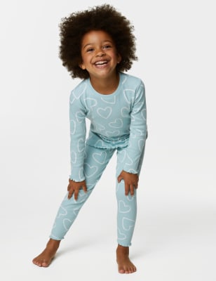 Cotton Rich Heart Ribbed Pyjamas (1-8 Yrs)