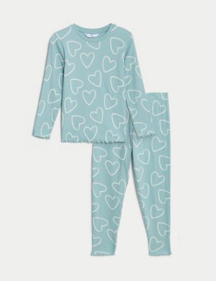 Cotton Rich Heart Ribbed Pyjamas (1-8 Yrs)
