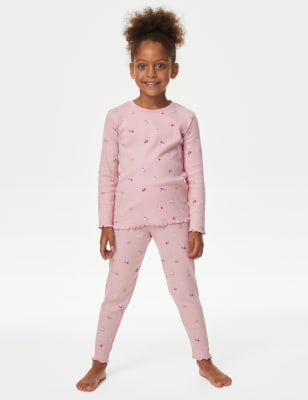 Cotton Rich Floral Ribbed Pyjamas (1-8 Yrs)