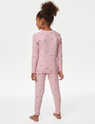 Cotton Rich Floral Ribbed Pyjamas (1-8 Yrs)