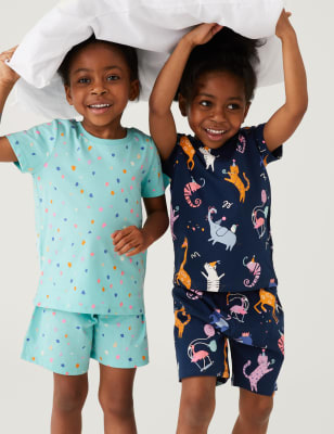 2pk Pure Cotton Patterned Short Pyjama Sets