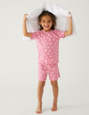 

M&S Collection Pijama corto de algodón acanalado con diseño de corazones (1-8 años) - Pink Mix, Pink Mix