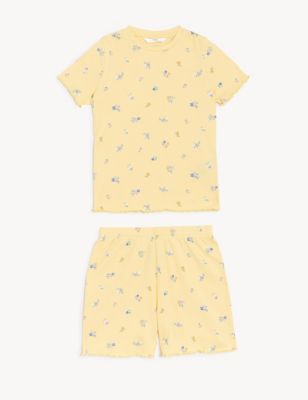 Cotton Rich Floral Rib Short Pyjama Set (1-8 Yrs)