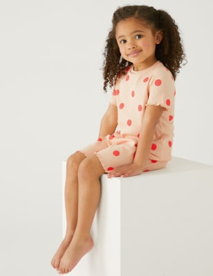 

Girls M&S Collection Cotton Rich Spotted Rib Short Pyjama Set (1-8 Yrs) - Light Peach, Light Peach