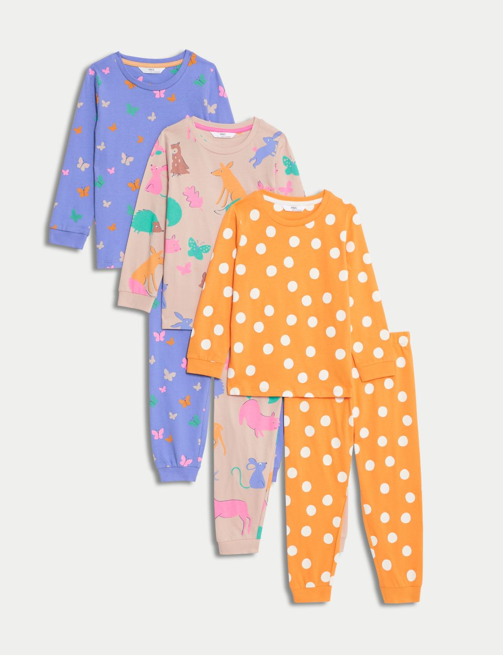 3pk Pure Cotton Patterned Pyjama Sets (1-8 Yrs) image 1