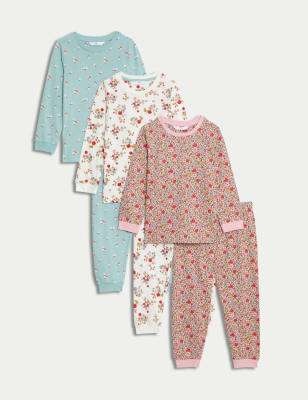 3pk Pure Cotton Floral Pyjama Sets (1-8 Yrs)