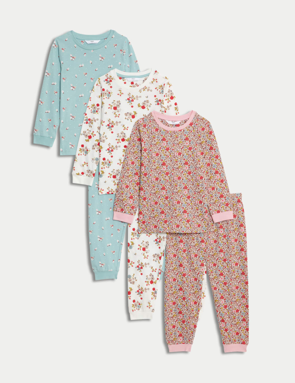 3pk Pure Cotton Floral Pyjama Sets (1-8 Yrs) image 1