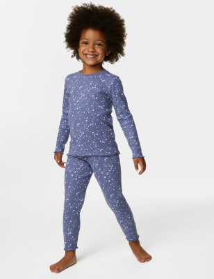 Cotton Rich Ribbed Star Print Pyjamas (1-8 Yrs)