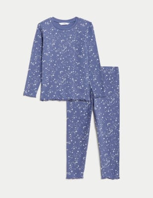 Cotton Rich Ribbed Star Print Pyjamas 1 8 Yrs