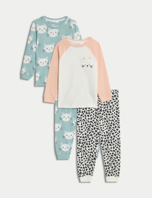 2pk Pure Cotton Cat Pyjama Sets (1-8 Yrs)