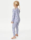 Katoenrijke geribbelde pyjama met bloemmotief (1-8 jaar)