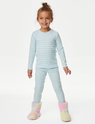 M&S Cotton Rich Striped Rib Pyjamas (1-8 Yrs) - 4-5 Y - Blue Mix, Blue Mix