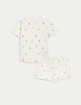 M&S Girl's Cotton Rich Ice Cream Rib Pyjamas (1-8 Yrs) - 1-1+Y - Ivory, Ivory