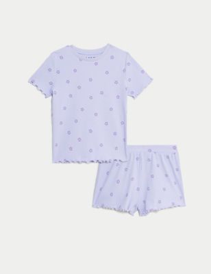 M&S Girls Cotton Rich Floral Pyjamas (1-8 Yrs) - 1-1+Y - Lilac, Lilac