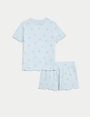 M&S Girl's Cotton Rich Apple Pyjamas (1-8 Yrs) - 2-3 Y - Light Blue, Light Blue