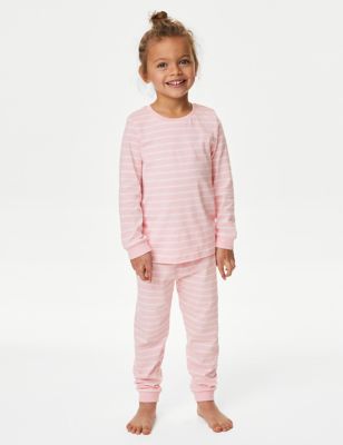 M&S Girls Pure Cotton Striped Pyjamas (1-8 Yrs) - 6-7 Y - Pink Mix, Pink Mix