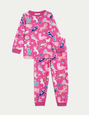 Pure Cotton Glow In The Dark Cat Pyjamas (1-8 Yrs)