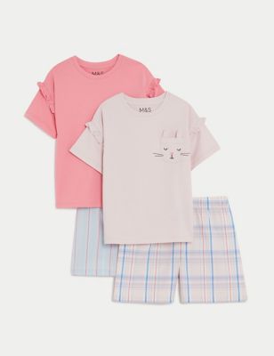 M&S Girl's 2pk Pure Cotton Pyjama Sets (1-8 Yrs) - 1-2Y - Pink Mix, Pink Mix