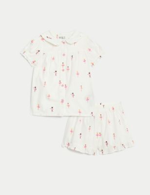 M&S Girl's Pure Cotton Ballerina Pyjamas (1-8 Yrs) - 2-3 Y - Ivory, Ivory
