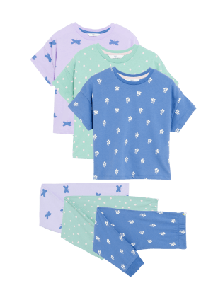 

Girls M&S Collection 3pk Pure Cotton Printed Pyjama Sets (1-8 Yrs) - Purple, Purple