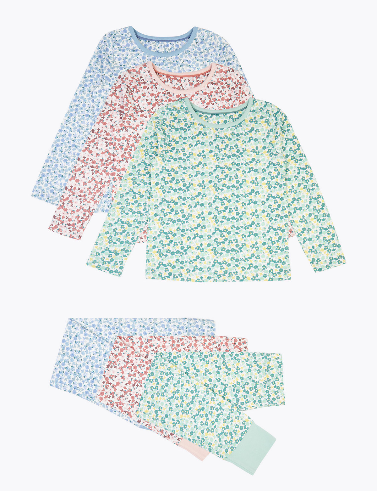 3 Pack Cotton Floral Print Pyjama Sets