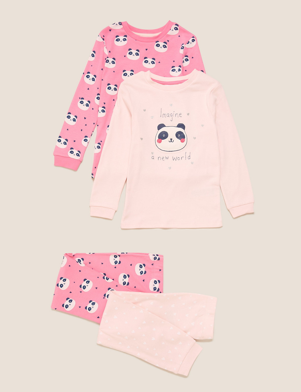 2pk Pure Cotton Panda Pyjama Sets (1-7 Yrs)
