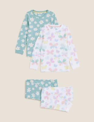 

M&S Collection Pack de 2 pijamas 100% algodón con diseño de mariposas (1-7 años) - Green Mix, Green Mix