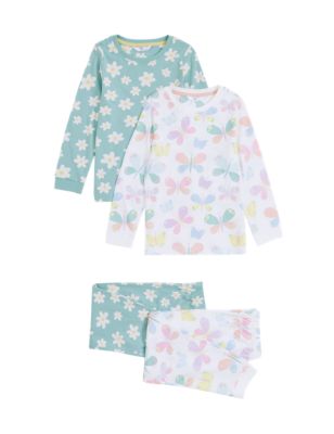 M&S Girls 2pk Pure Cotton Butterfly Pyjamas (1-7 Yrs)