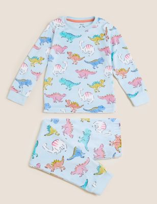 M&S Girls Velour Dinosaur Pyjamas (1-7 Yrs)